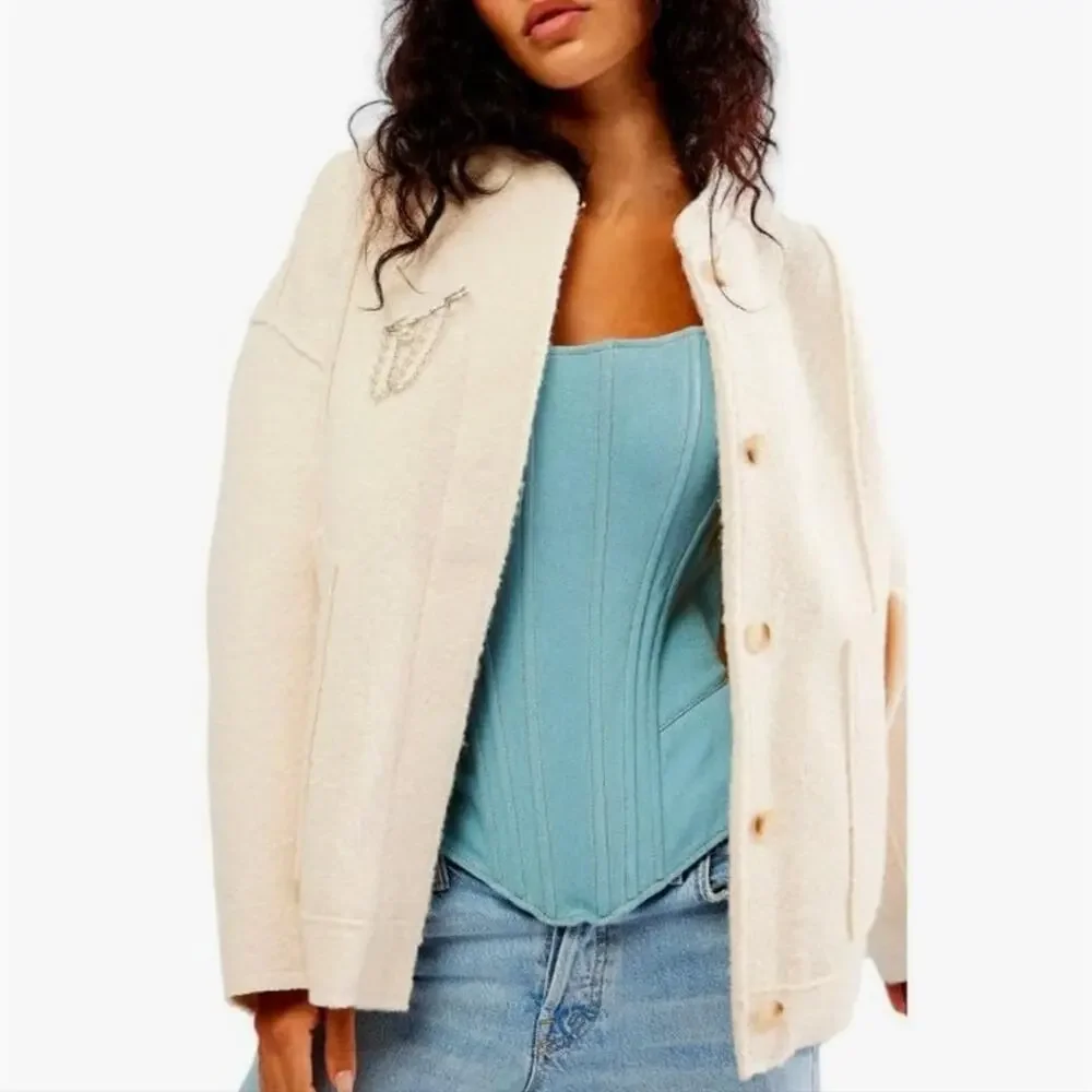 Free People NWT Ivory Willow Brooch Embellished Bomber Jacket Medium